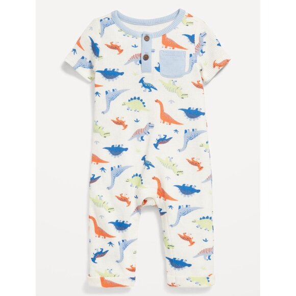 Old Navy Dinosaur Romper for Infants Dinosaur Short Sleeve Bodysuit 6-12 Months - Picture 1 of 5